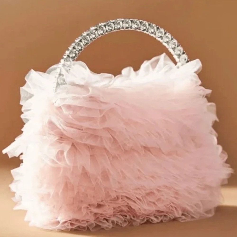 Jewel Badgley Mischka Pink Ruffled hand bag